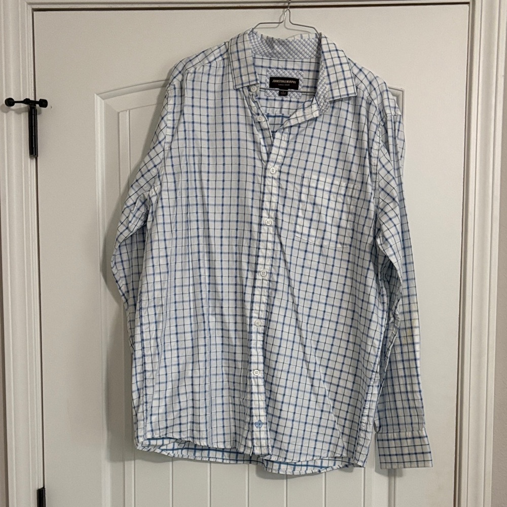 Johnston & Murphy Blue and White Plaid Shirt